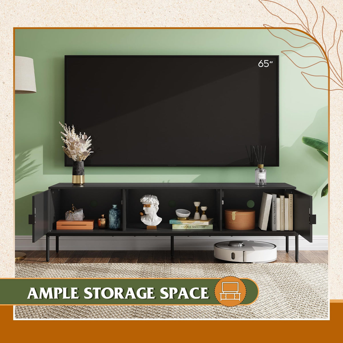 Black TV Stand with Metal Legs H456