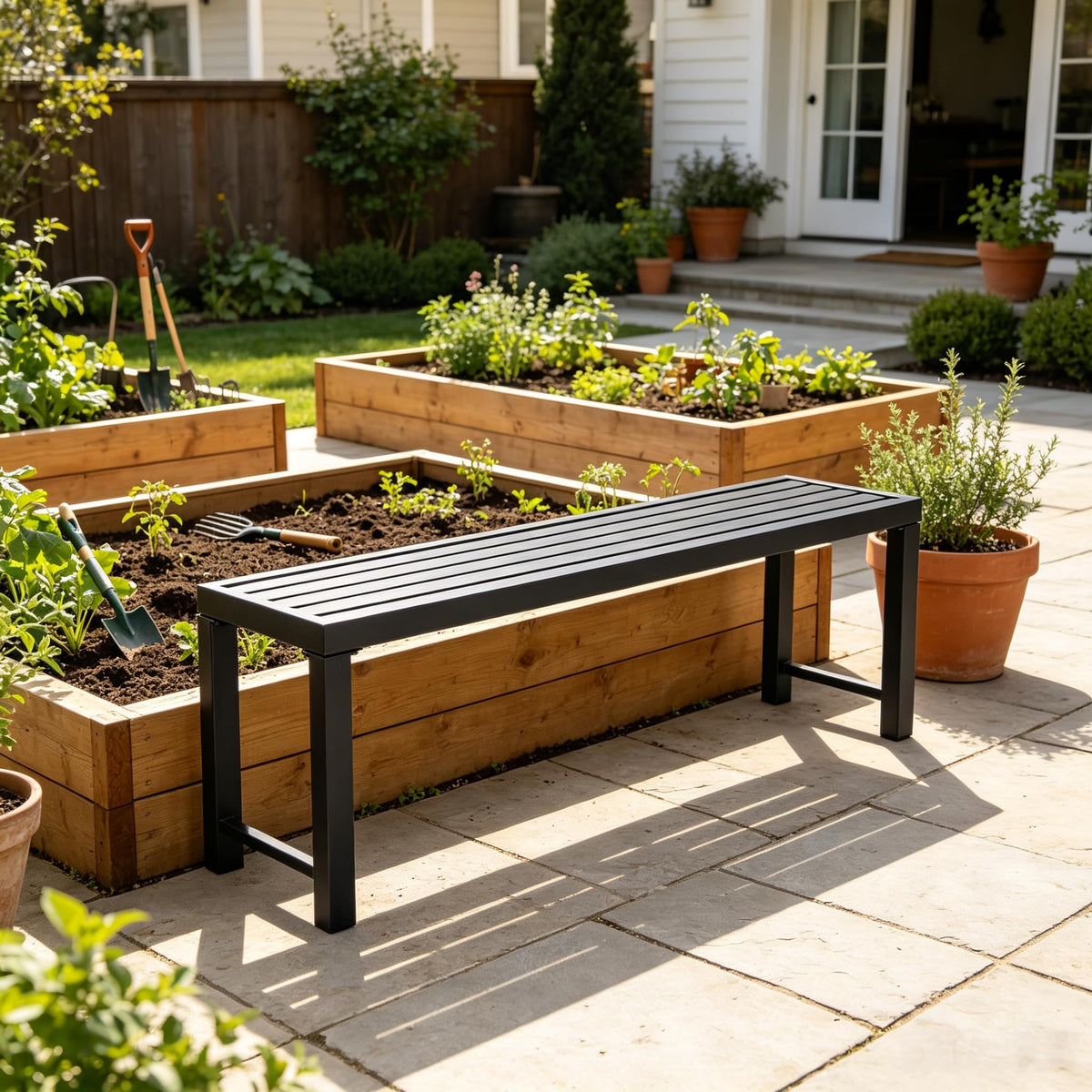 Black 46" Metal Outdoor Bench Y659008