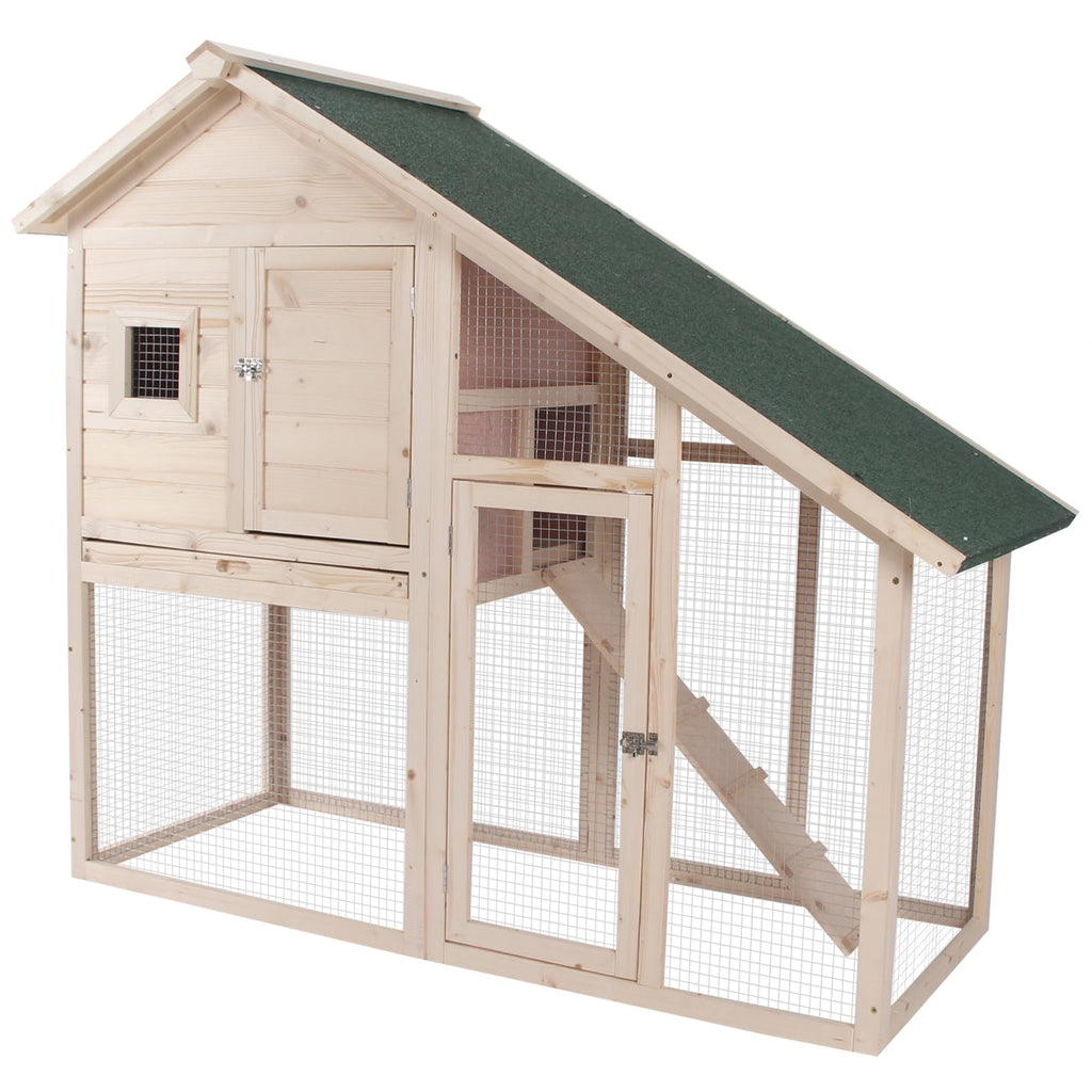 55" 2-Tier Wooden Rabbit Hutch with Ramp I6396