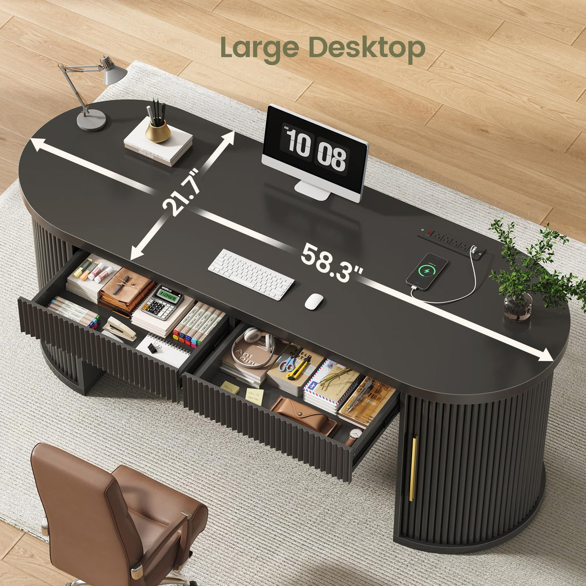 58.3" x 21.7" Fluted Executive Desk with 2 Drawers K18827