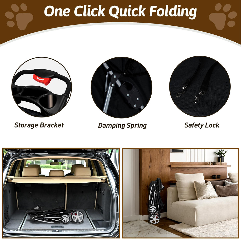 Foldable Pet Stroller 4 Wheels Black S16766