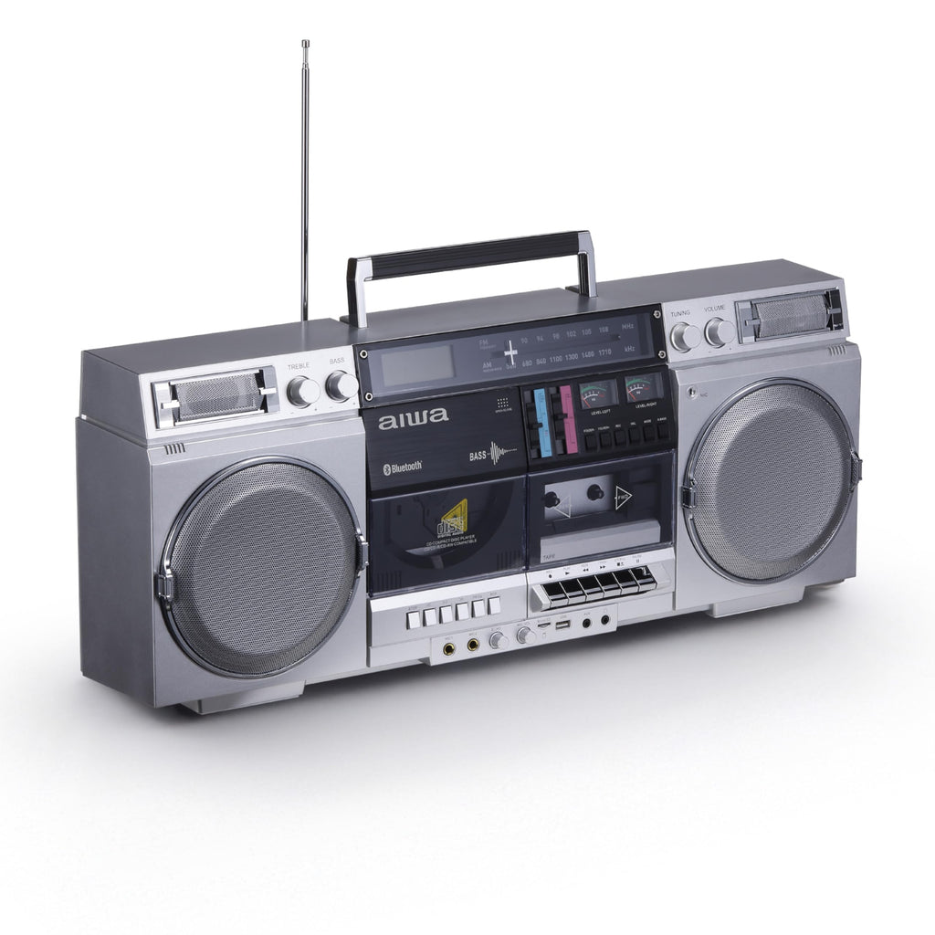 Retro Boombox CD Player with Cassette Recording, Bluetooth, FM/AM Radio, USB/SD/AUX Inputs, Dual 40W Speakers C641031