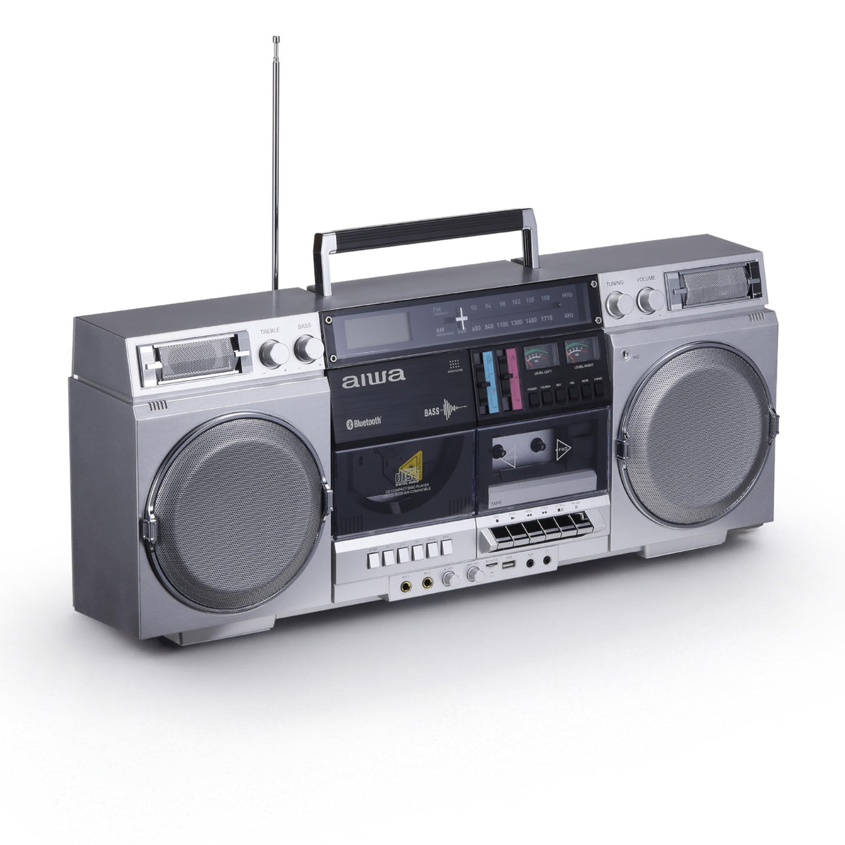 Retro Boombox CD Player with Cassette Recording, Bluetooth, FM/AM Radio, USB/SD/AUX Inputs, Dual 40W Speakers C641031