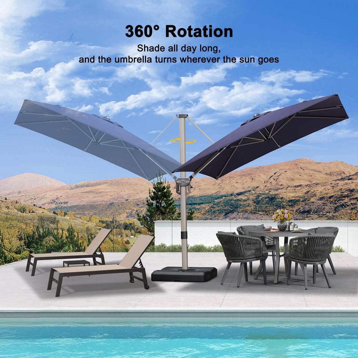 Navy Blue Cantilever Umbrella with Base E1792