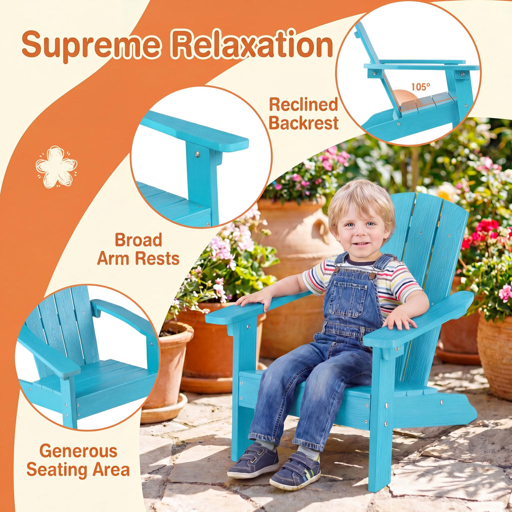 Kids Adirondack Chair, Plastic Toddler Lawn Chair, All-Weather Outdoor Chairs, Turquoise B5990