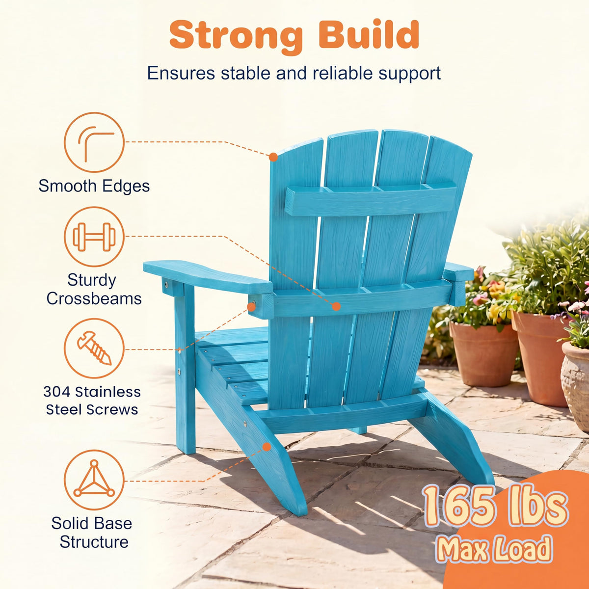 Kids Adirondack Chair, Plastic Toddler Lawn Chair, All-Weather Outdoor Chairs, Turquoise B5990