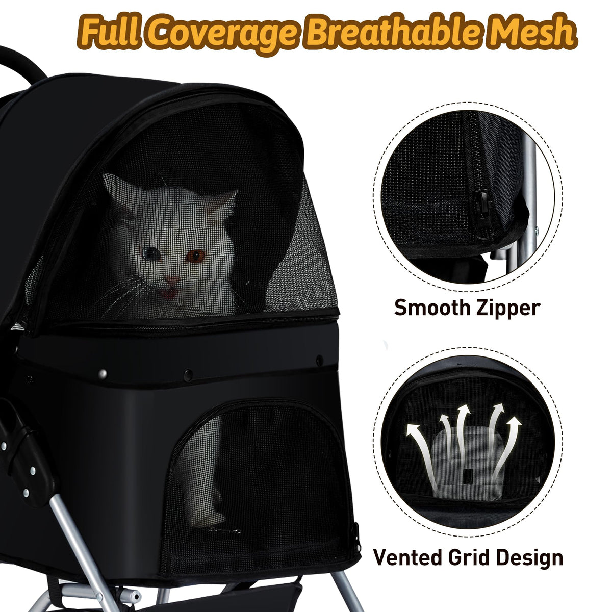 Foldable Pet Stroller 4 Wheels Black S16766