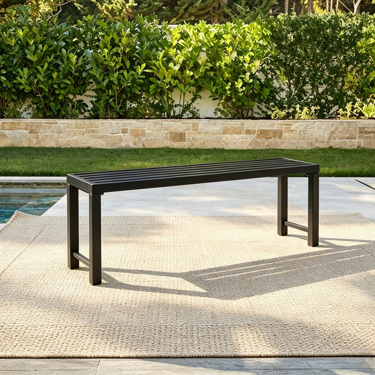 Black 46" Metal Outdoor Bench Y659008