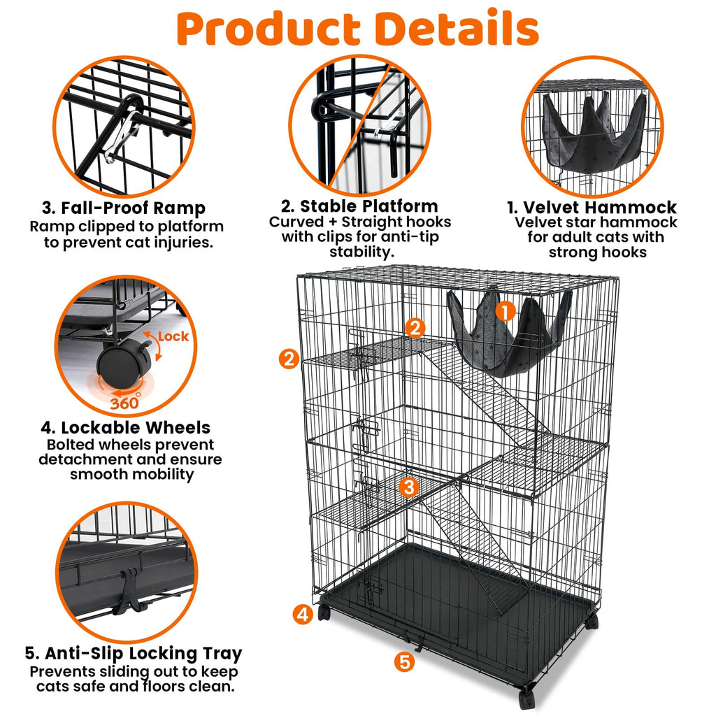 50 Inch 4-Tier Cat Crate with Wheels U161