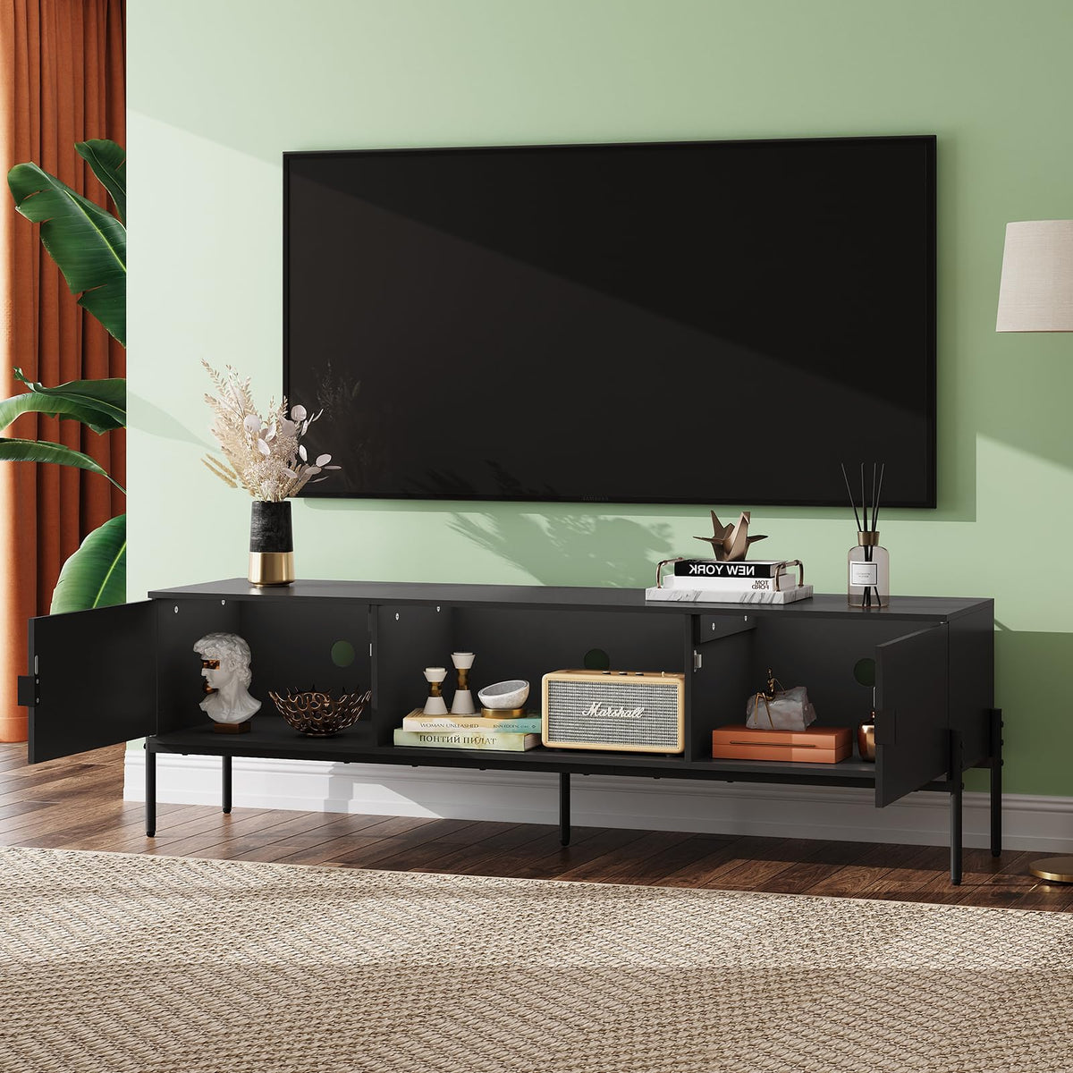 Black TV Stand with Metal Legs H456