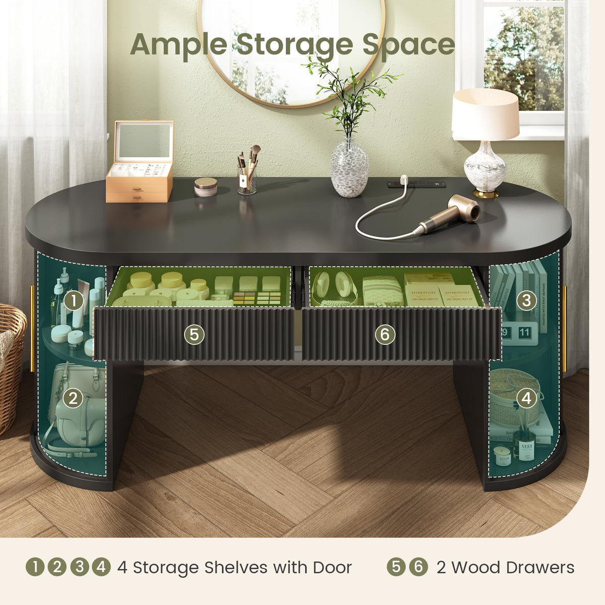 58.3" x 21.7" Fluted Executive Desk with 2 Drawers K18827