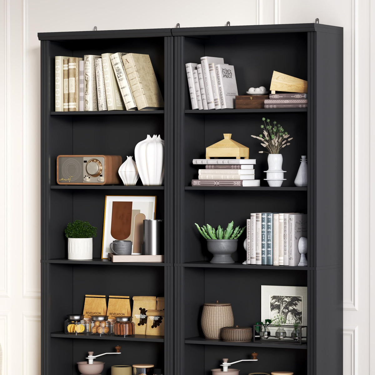 Black 75" Tall 6 Tier Adjustable Bookshelf J523