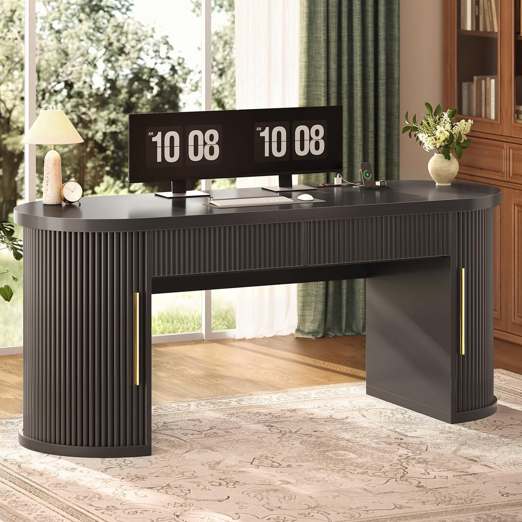 58.3" x 21.7" Fluted Executive Desk with 2 Drawers K18827