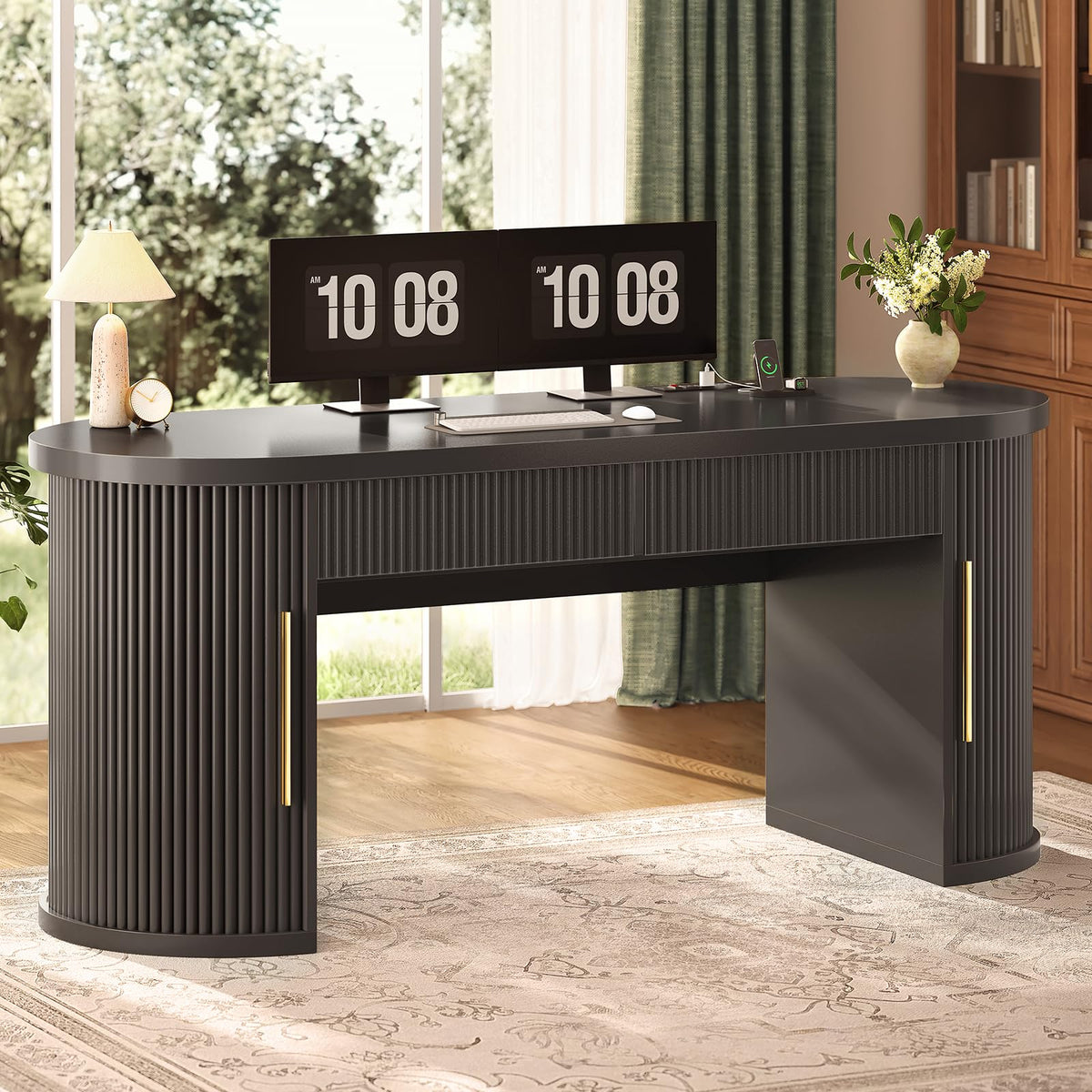 58.3" x 21.7" Fluted Executive Desk with 2 Drawers K18827