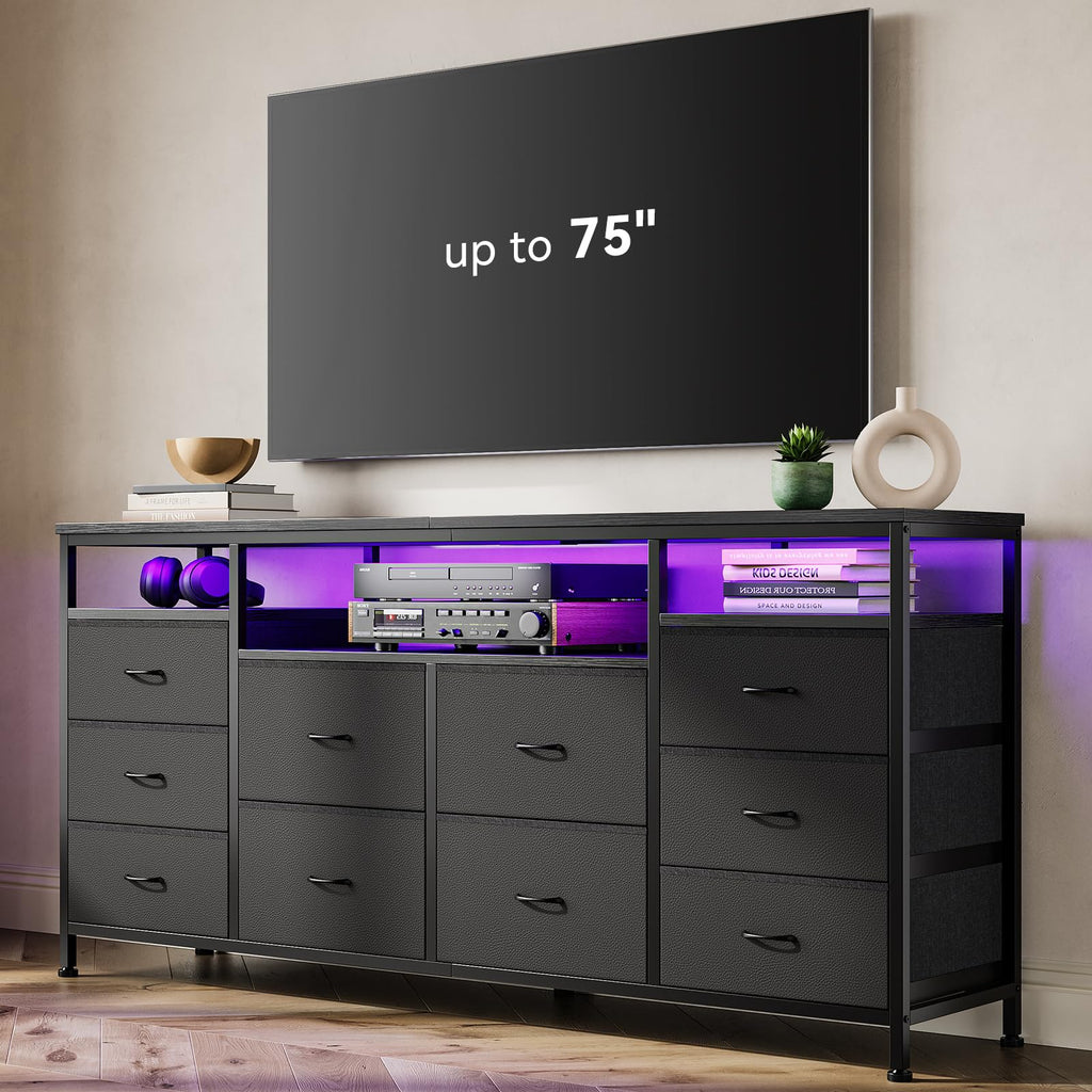 Black 10 Drawer Dresser TV Stand Z6485