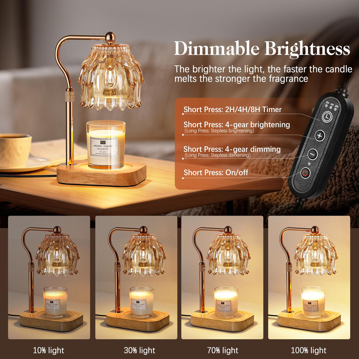 Candle Warmer Lamp with Timer Dimmer Adjustable Height Glass K97089