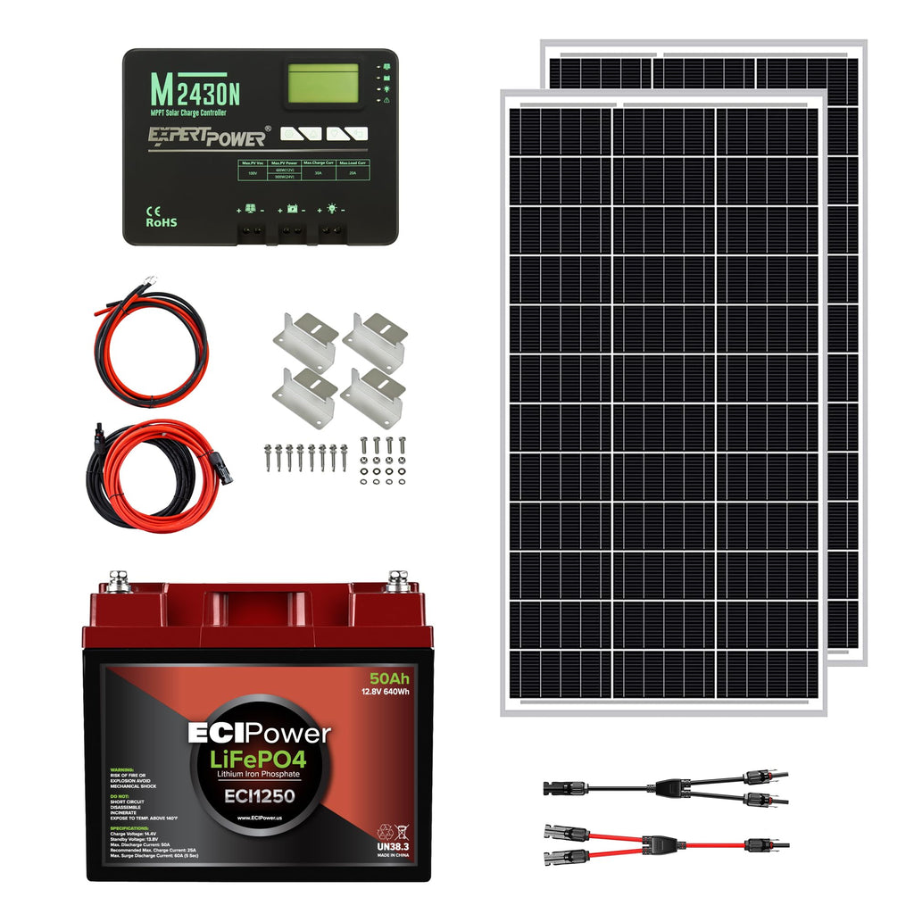 200W 12V Solar Panel Kit with 50Ah LiFePO4 Battery and 30A MPPT Controller U53133
