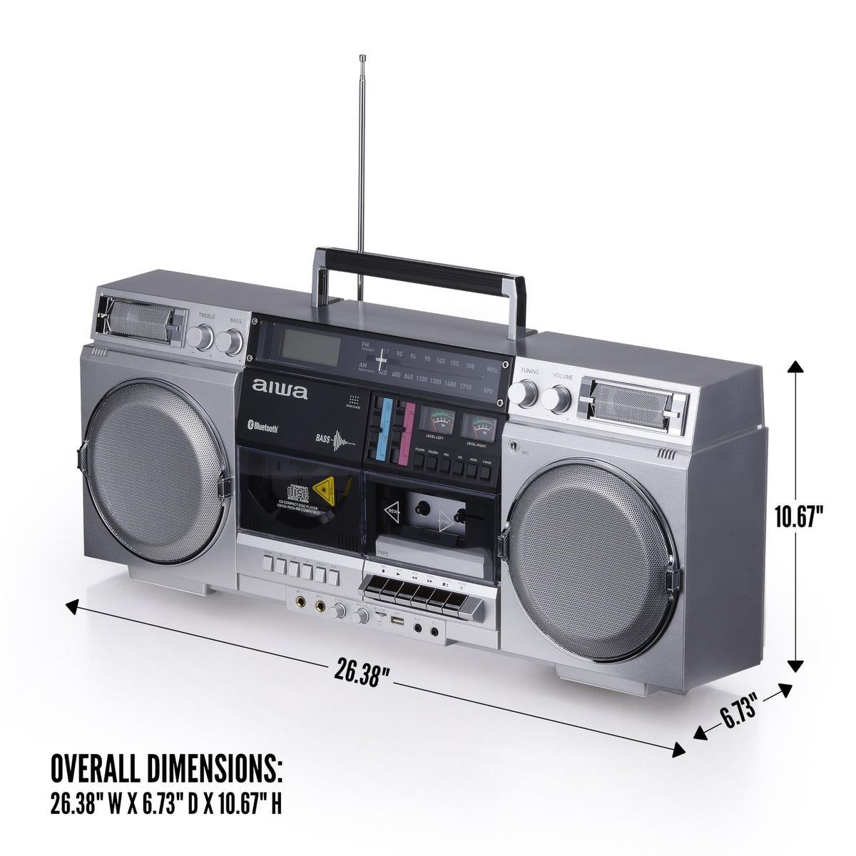 Retro Boombox CD Player with Cassette Recording, Bluetooth, FM/AM Radio, USB/SD/AUX Inputs, Dual 40W Speakers C641031