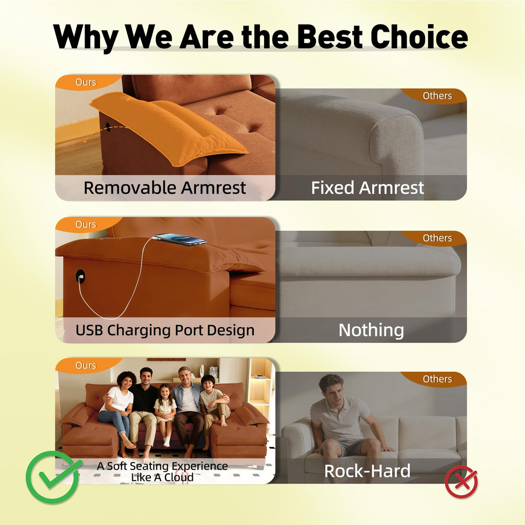 110" 3-in-1 Convertible Sleeper Sofa Bed E28216