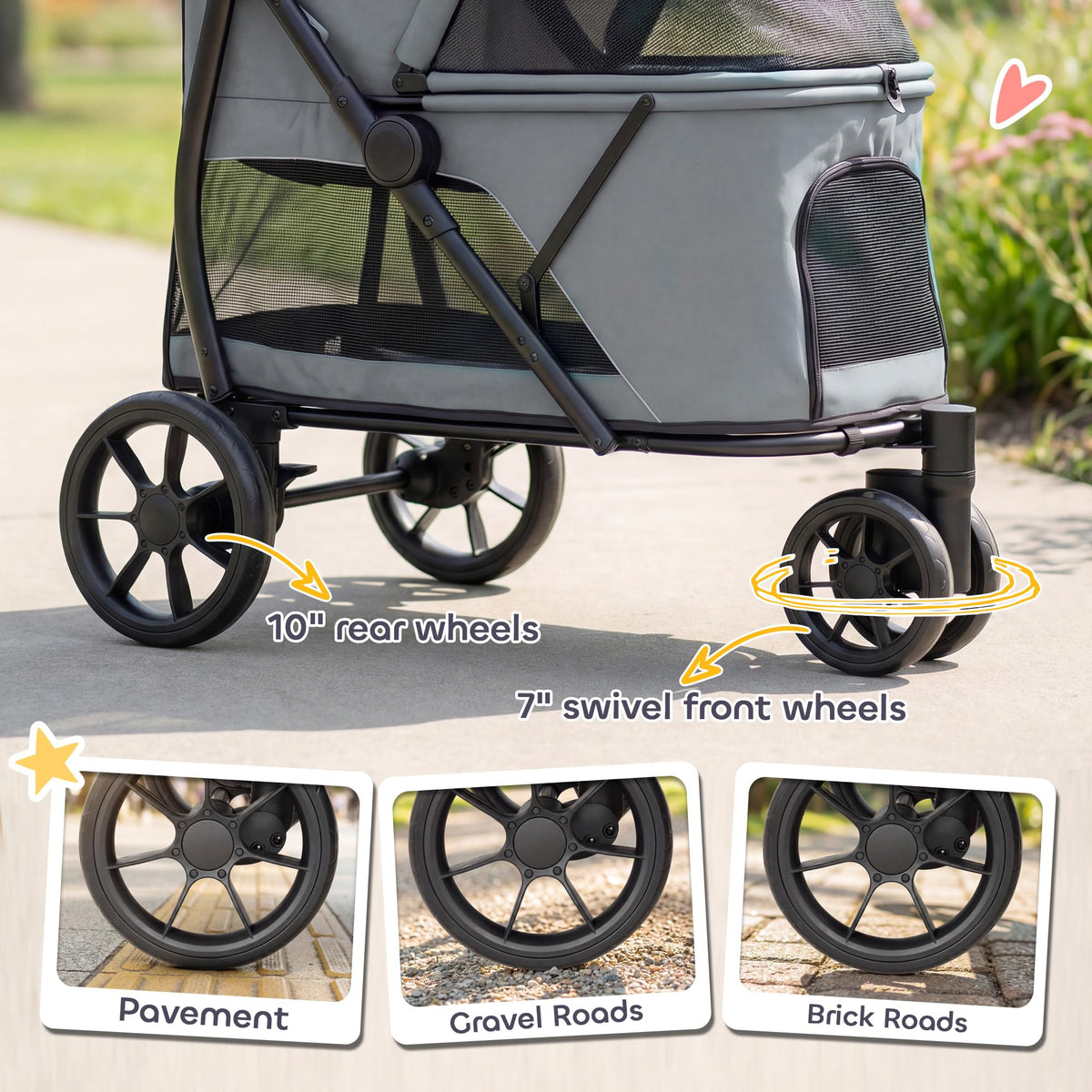 3 Wheel Pet Stroller up to 44 lbs Gray C764662