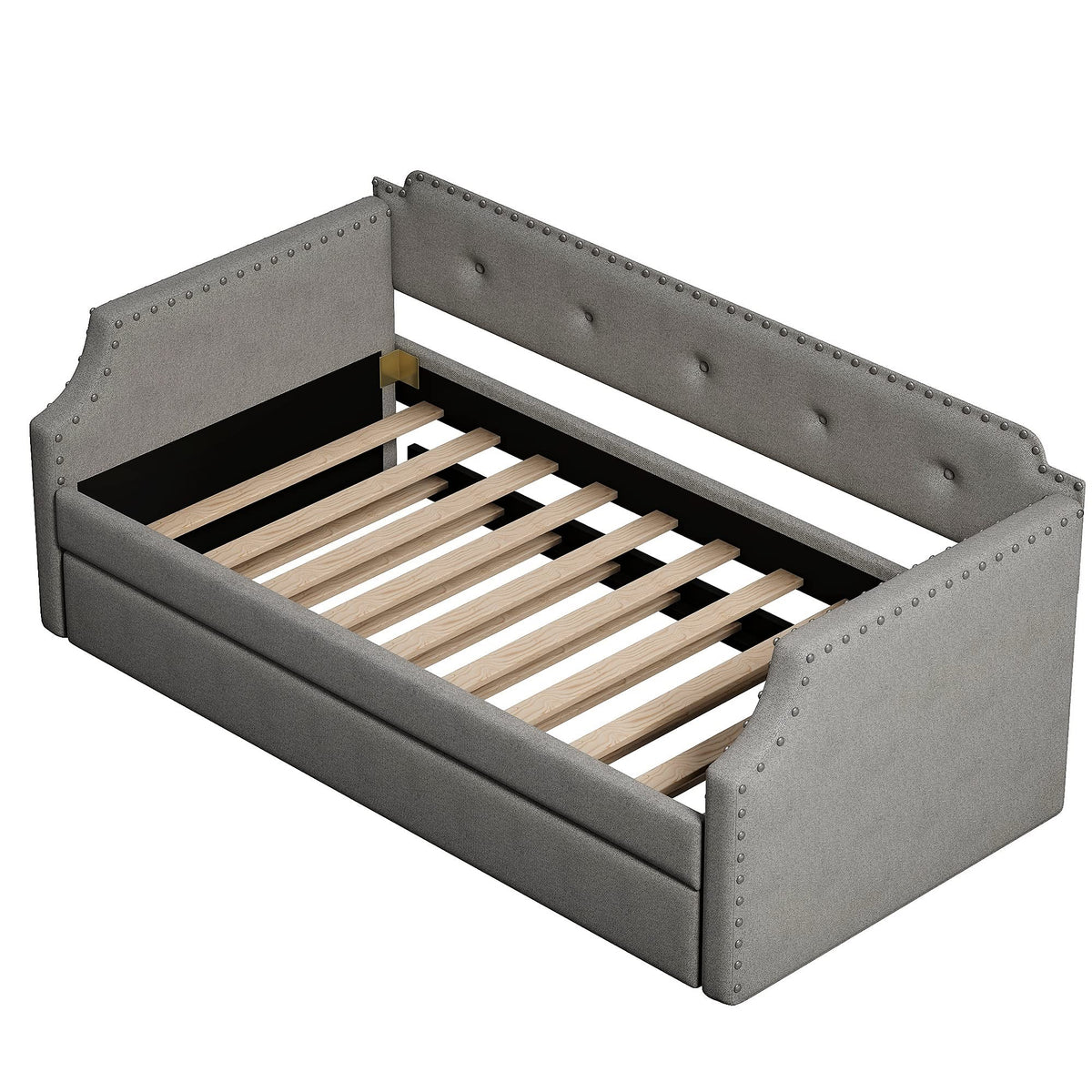 Twin Size Gray Linen Upholstered Daybed with Trundle M998851