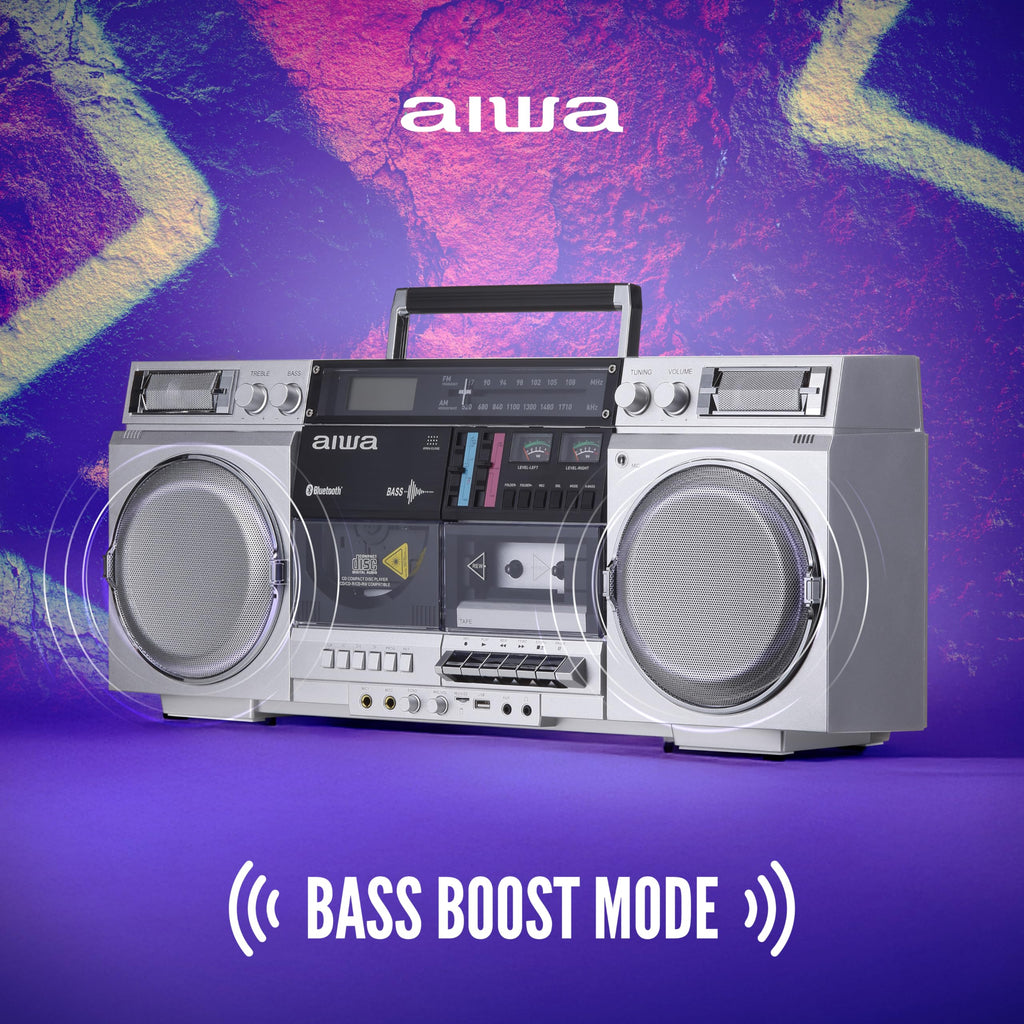 Retro Boombox CD Player with Cassette Recording, Bluetooth, FM/AM Radio, USB/SD/AUX Inputs, Dual 40W Speakers C641031