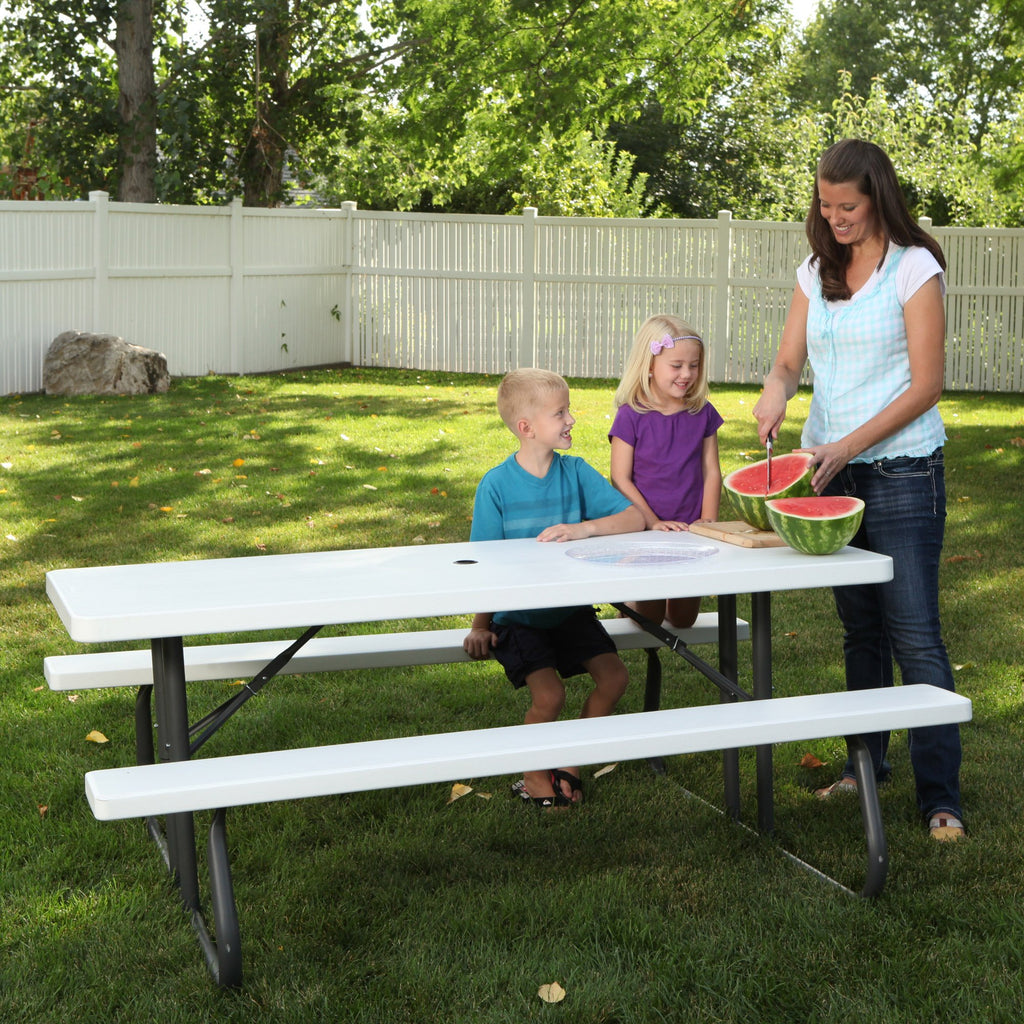 Folding Picnic Table 6 Feet White Granite K27384