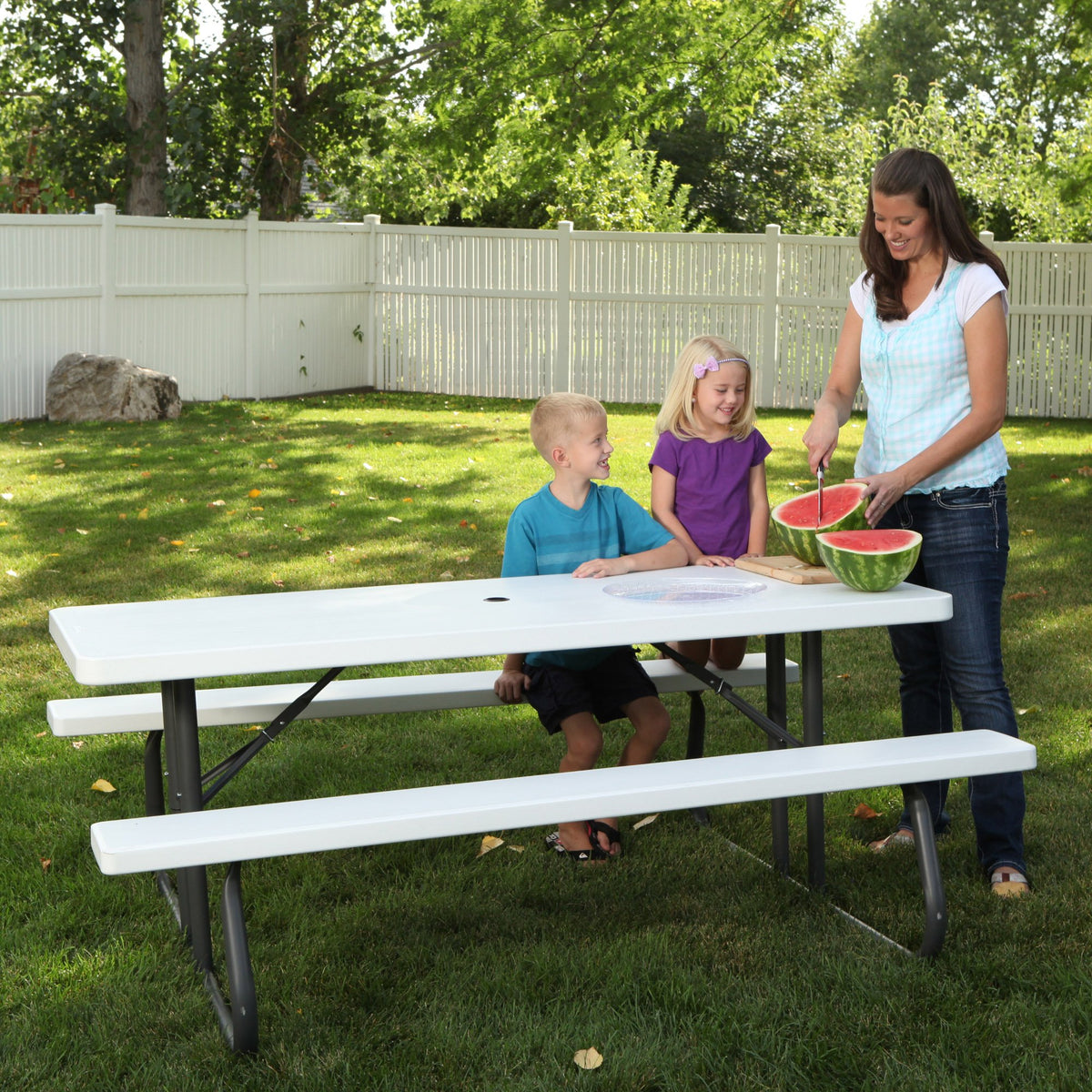 Folding Picnic Table 6 Feet White Granite K27384