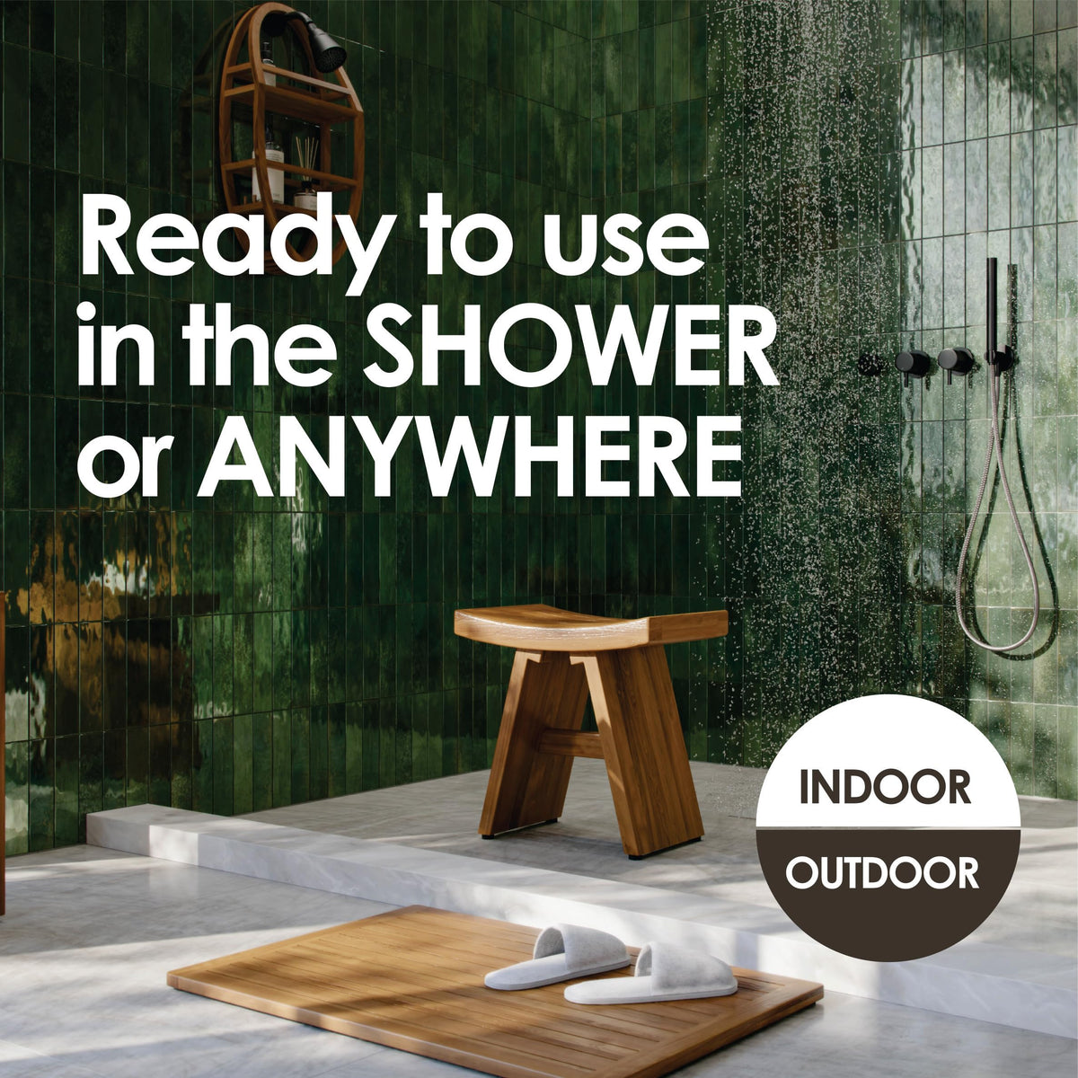 18" Teak Shower Bench with Shelf W157