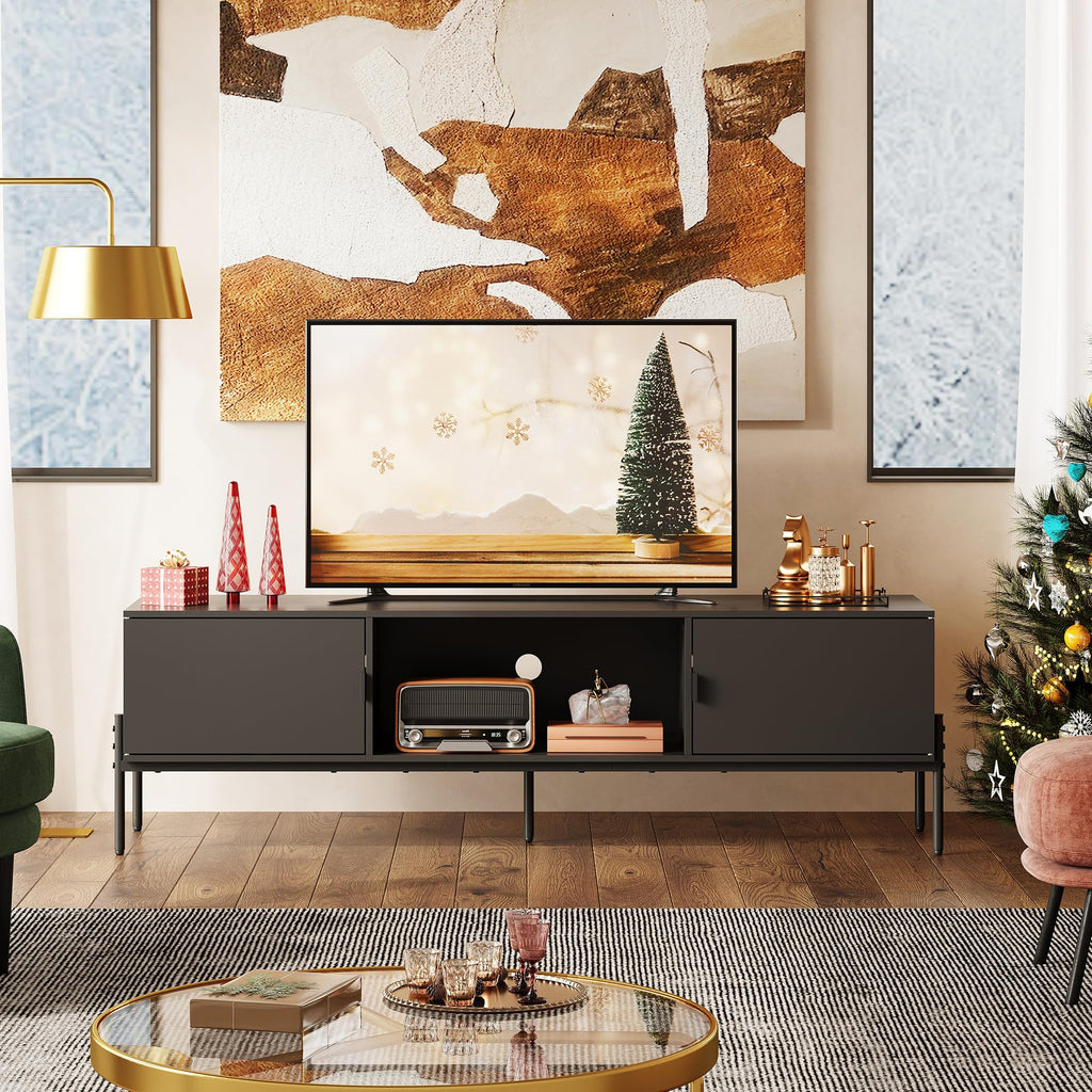 Black TV Stand with Metal Legs H456