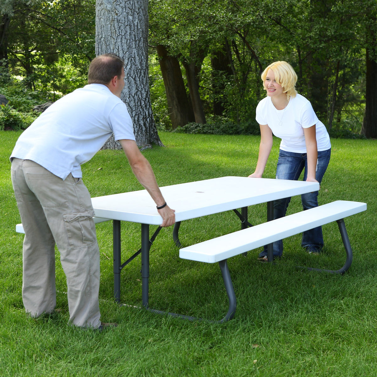 Folding Picnic Table 6 Feet White Granite K27384