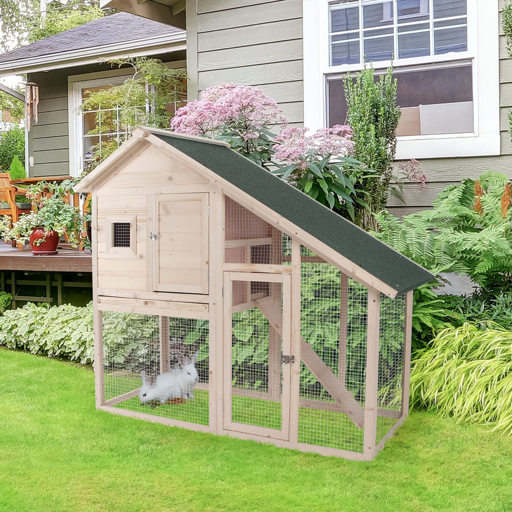 55" 2-Tier Wooden Rabbit Hutch with Ramp I6396