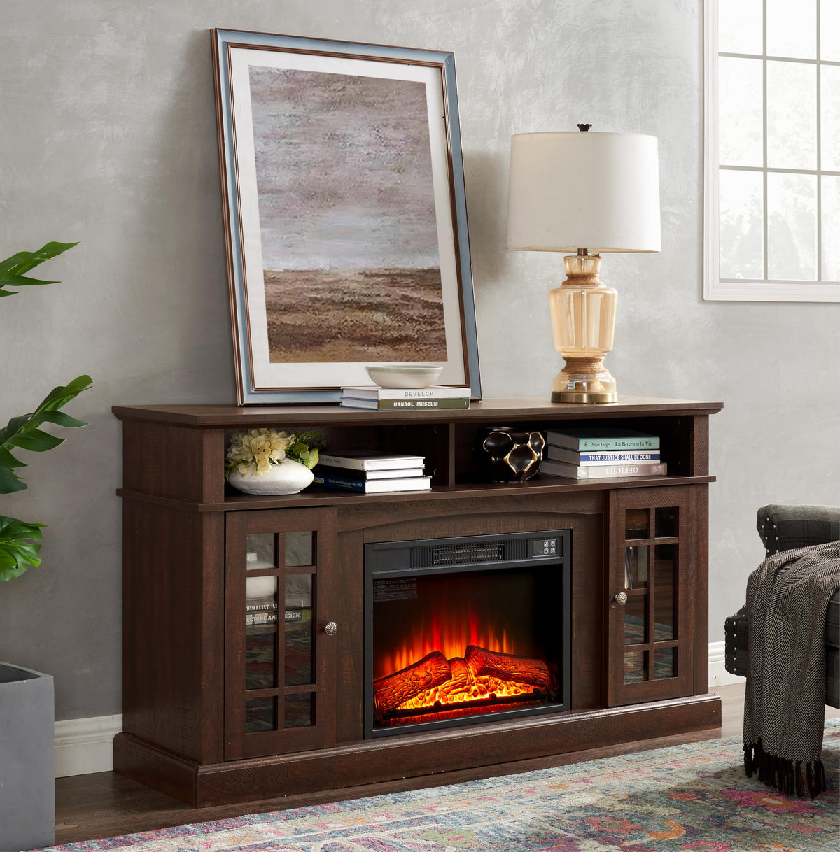58-Inch Espresso Fireplace TV Stand B5462
