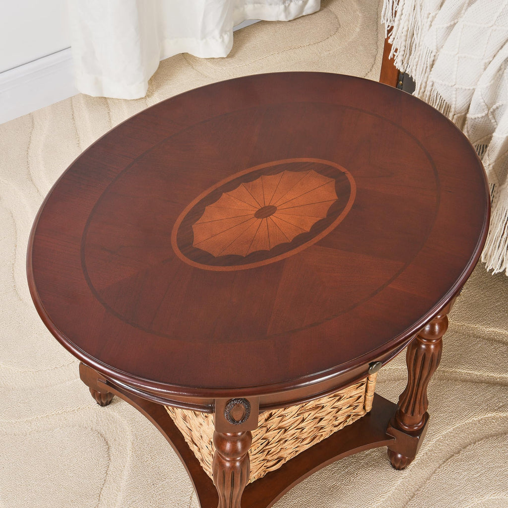 Solid Wood Oval End Table with Drawer O24742