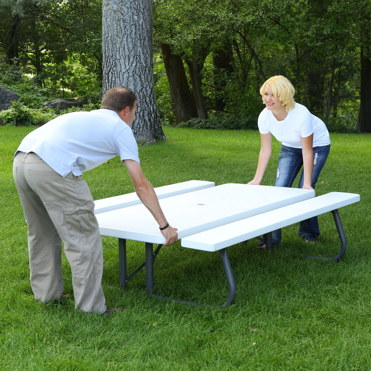 Folding Picnic Table 6 Feet White Granite K27384