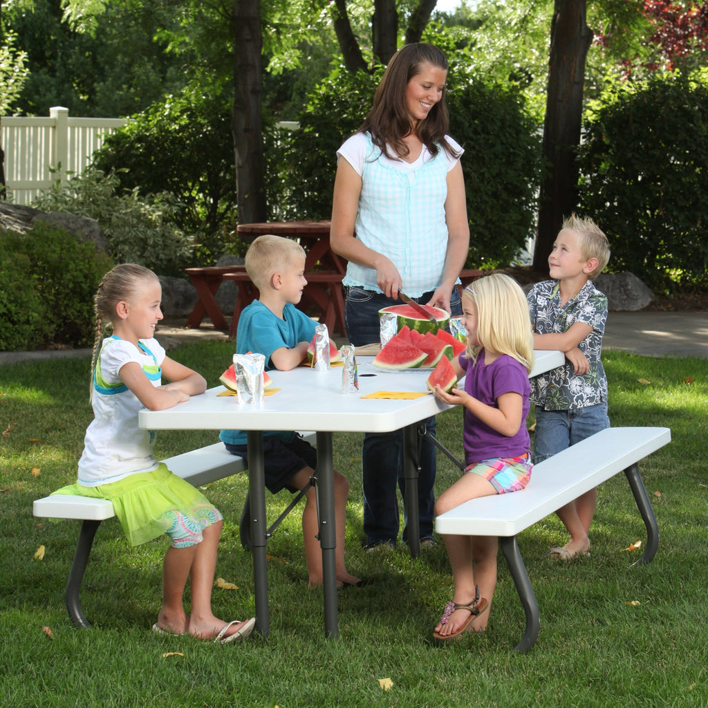 Folding Picnic Table 6 Feet White Granite K27384