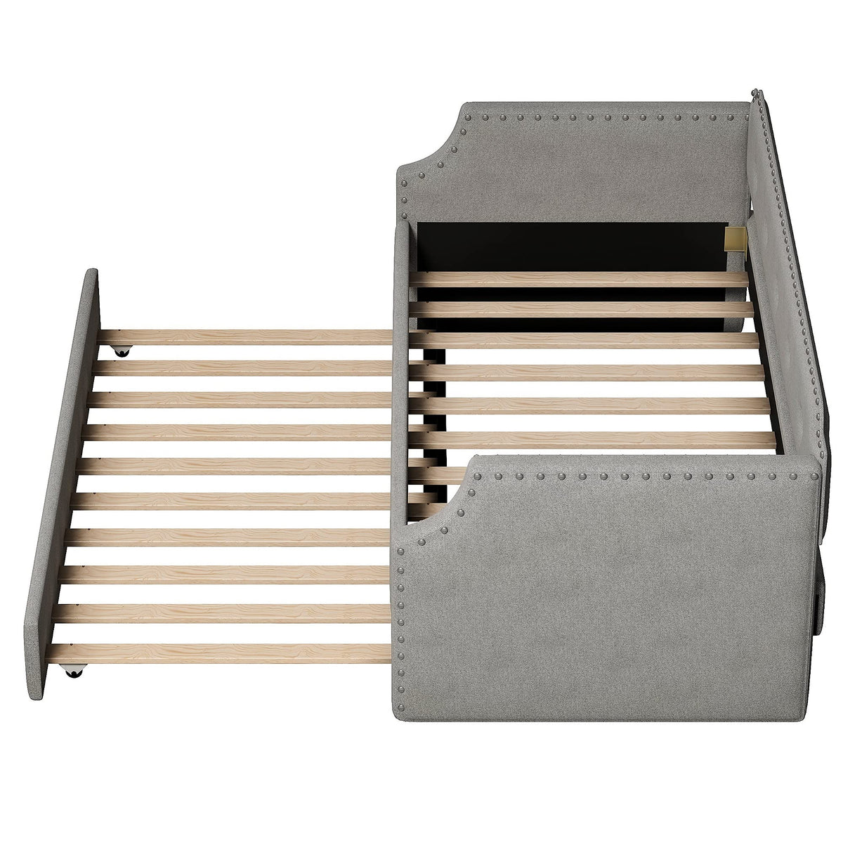 Twin Size Gray Linen Upholstered Daybed with Trundle M998851