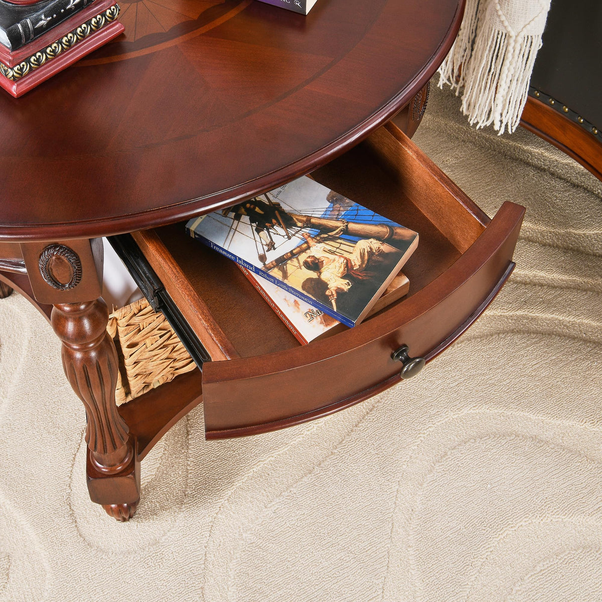 Solid Wood Oval End Table with Drawer O24742