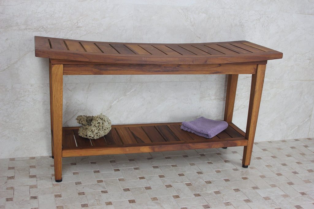 36" Teak Shower Bench with Shelf O7994