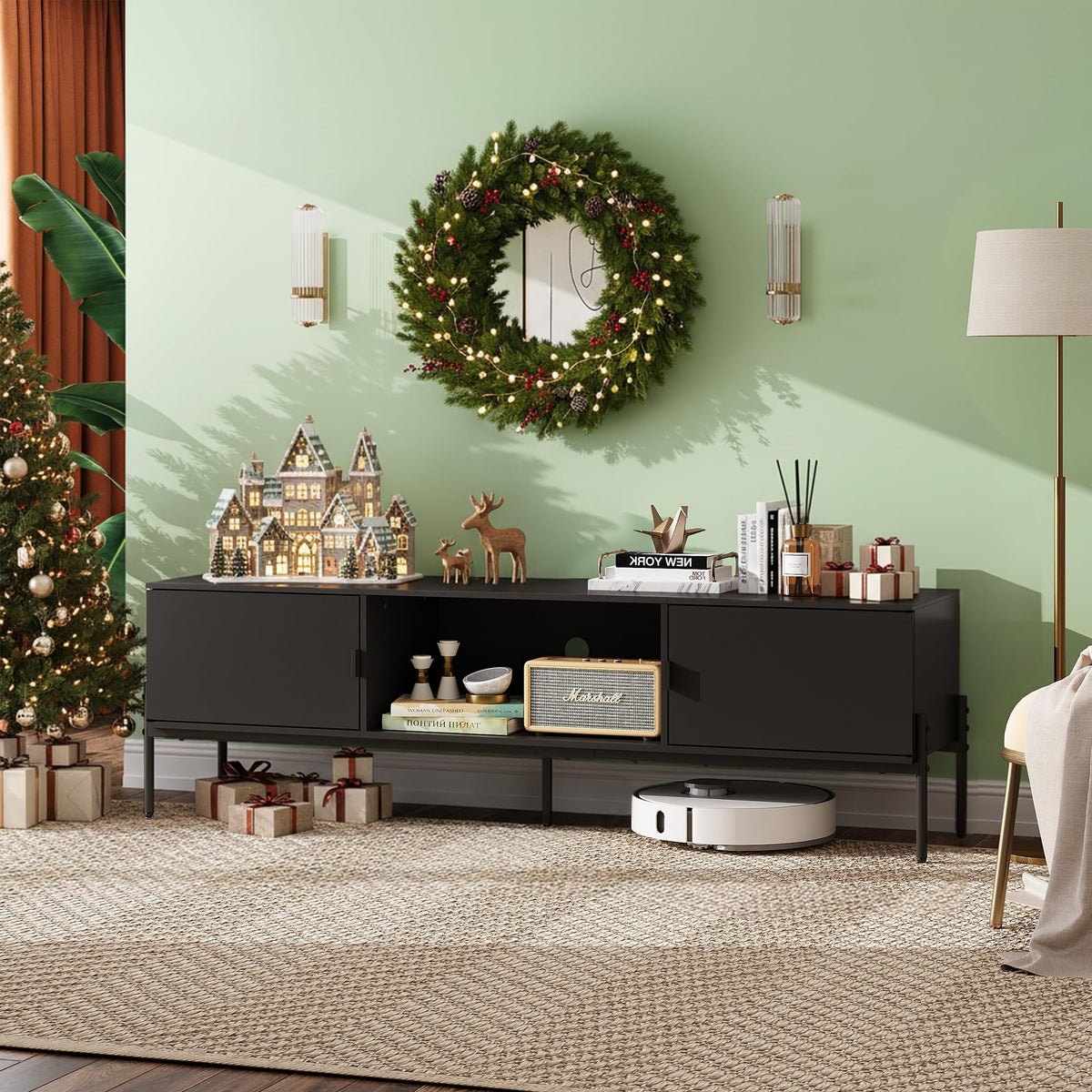 Black TV Stand with Metal Legs H456